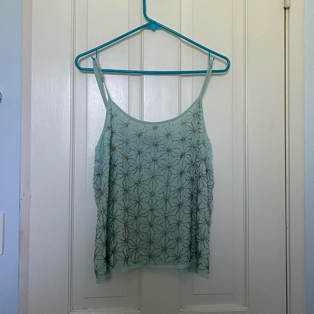 Top Shop Sequin Ice Blue Beaded Tank Top